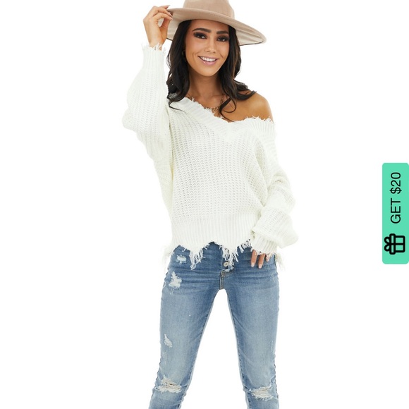 white boutique fringe sweater - Picture 2 of 8